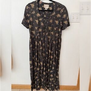 Karin Stevens Black Floral Button Down Midi Dress